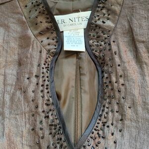 JR Nites Carol Lin Beaded Evening Blouse Sz 12 Glam Embellished Metallic Party